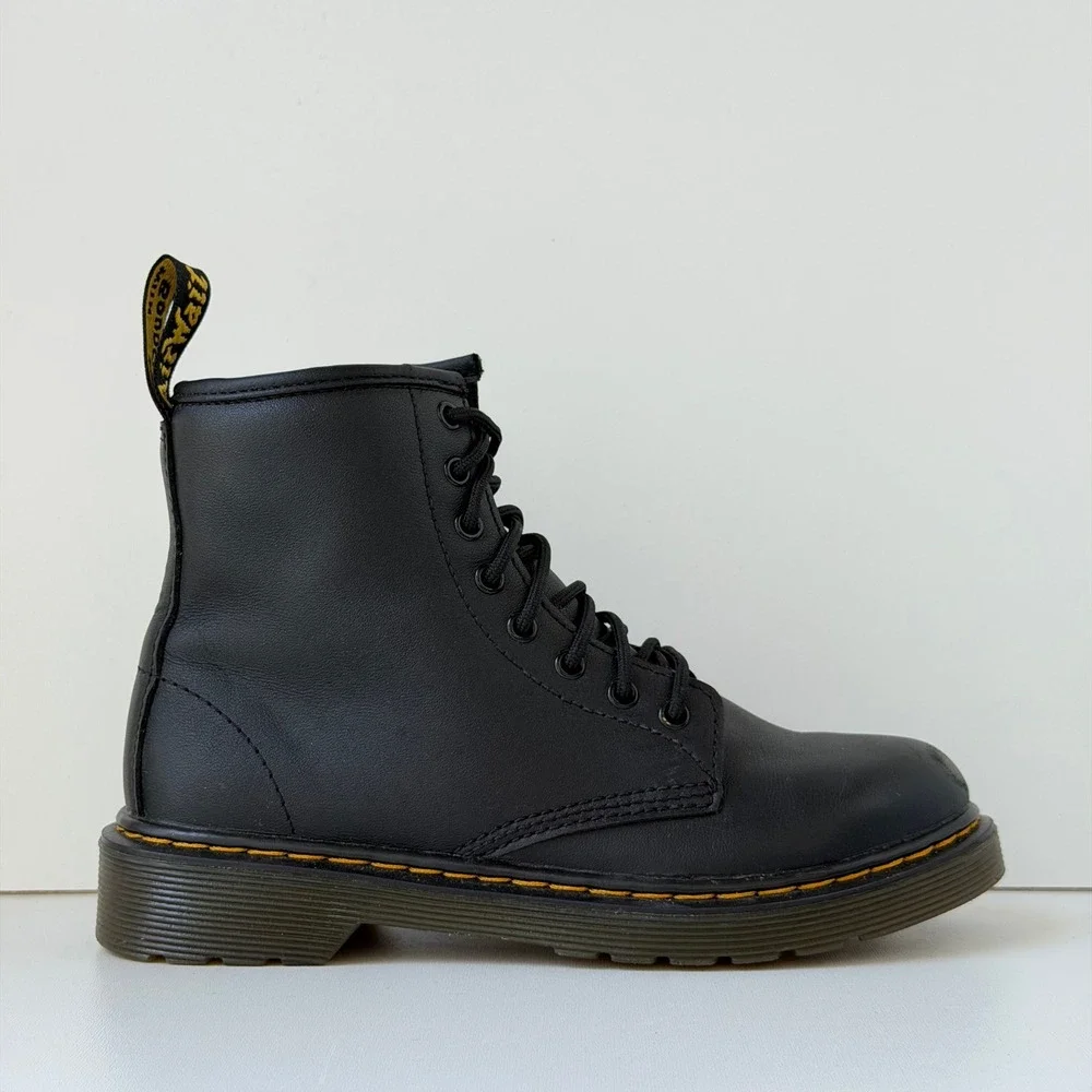 Dr. Martens 1460 J Lace Up Boots Kids Size 2 Black Leather Side Zip Combat Boots